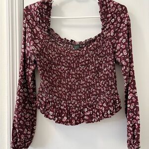 Wild Fable Burgundy Floral Smocked Blouse